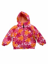 LL Bean Girls Size Small, 4, Pink Orange Floral Hooded Rain Jacket Windbreaker