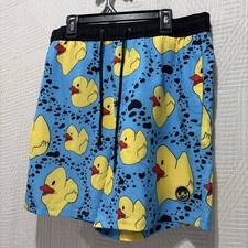 Neff Rubber Duck Swim Trunks Mens Large Blue Yellow Novelty Board Shorts NWT