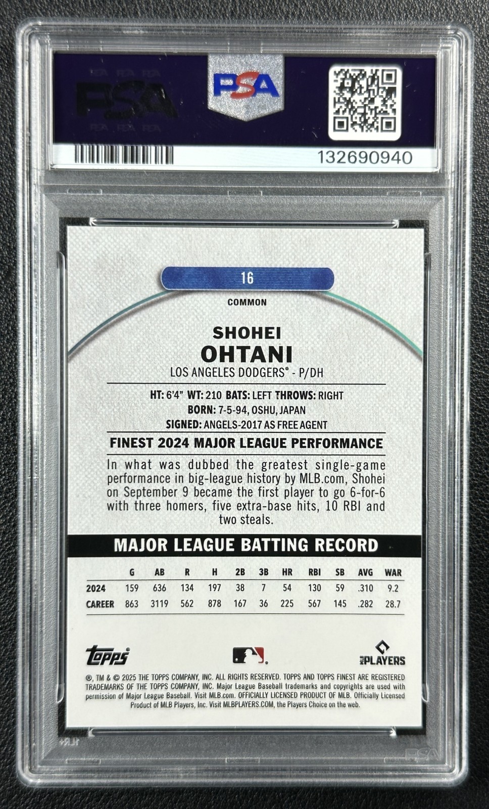 SHOHEI OHTANI PSA 10 2025 TOPPS FINEST #16 COMMON GOLD REFRACTOR GEM MINT 18/50 view 2
