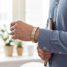 Magnetic Therapy Men's Stainless Steel Two Tone 8.75 Inch Link Bracelet Jewelry
