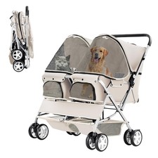 Double Pet Stroller, Foldable Stroller for 2 Dogs  Cats, Two-Seater Carrier ...