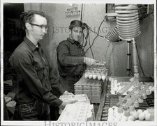 1971 Press Photo Workers use modern tools at Weidner's Poultry Farm in Illinois