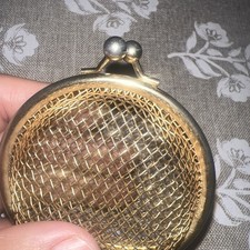 Vtg Mesh Gold Tone Coin Purse Cage, Kiss Lock Rare Metal Wire Hong Kong