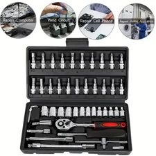 46Pcs Socket Set Car Repair Tool Ratchet Torque Wrench Kit 1/4" Drive with Box#*