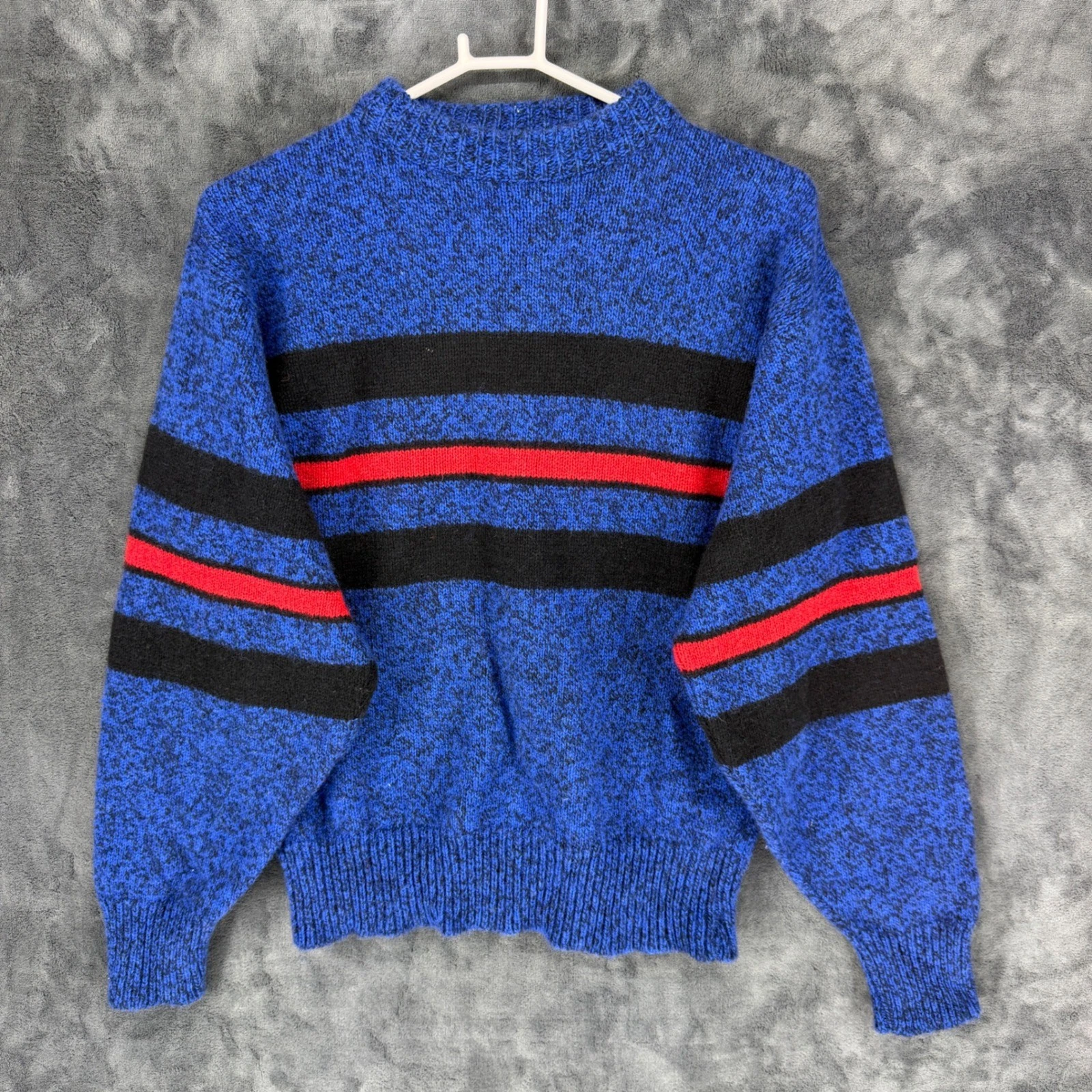 Environmental Clothing Co Sweater Blue Black Red Stripe Wool Blend Mock Neck S