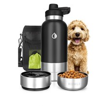 HEMLI 32 oz Dog Water Bottle Travel Kit Stainless Steel insulated w/ Carry Case
