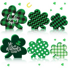 3 Pieces St. Patrick's Day Shamrock Wooden Signs Reversible Tray Decor Home Deco