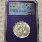 1942 50C Silver Walking Liberty Half Dollar NGC Graded MS 66 TRADER BEE Holder