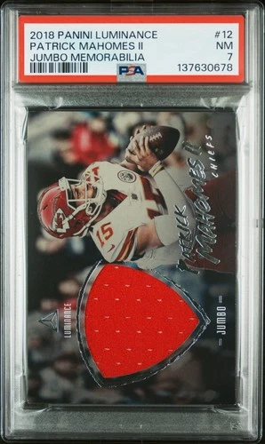 2018 PANINI LUMINANCE TAG MEMORABILIA #12 PATRICK MAHOMES II PSA 7