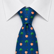 Brooks Brothers Necktie Mens OS Blue Peach Tree Silk Novelty Print USA Made Tie