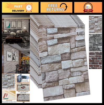 10PCS Peel and Stick 3D Wall Panels - Faux Stone Brick Wallpaper, Self-Adhesive