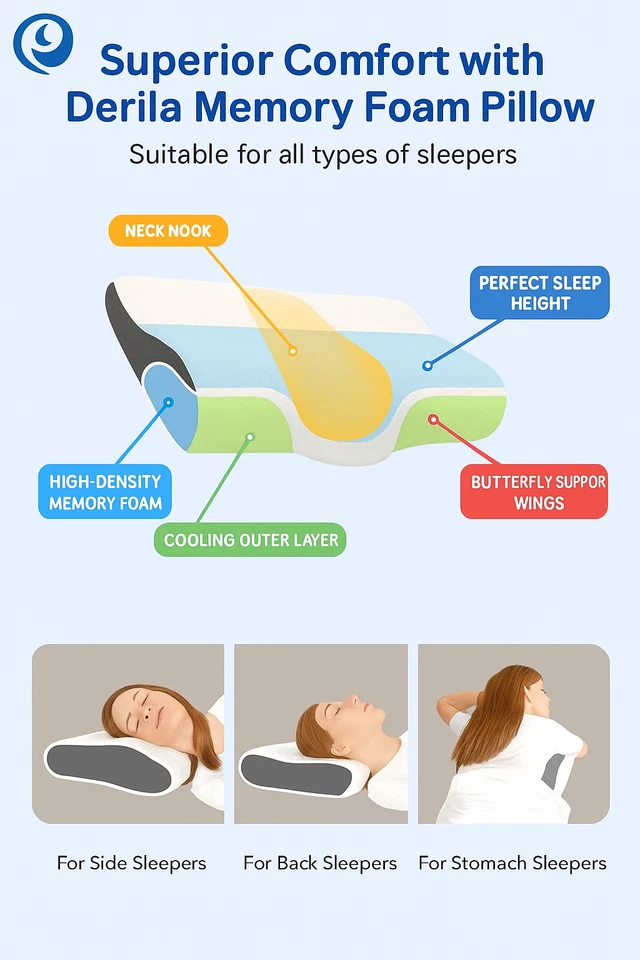 Almohadas de contorno ergonómico cervical para el cuello alivio del dolor de cuello almohada de espuma viscoelástica para cama Foto 2 de 4