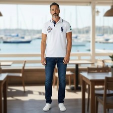 Polo Ralph Lauren Yacht Club Polo Mens White Big Pony Custom Slim Fit Large