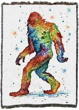 Sasquatch Colorful Blanket Throw Woven from Cotton - Made in The USA (72x54)