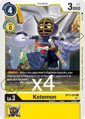 4X Digimon Card Game Kotemon BT11-037 Common NM