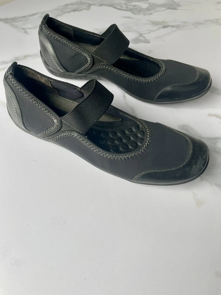 Cunas para caminar Mary Jane negras de cuero/textil planas con correa elástica 7,5 Foto 3 de 4