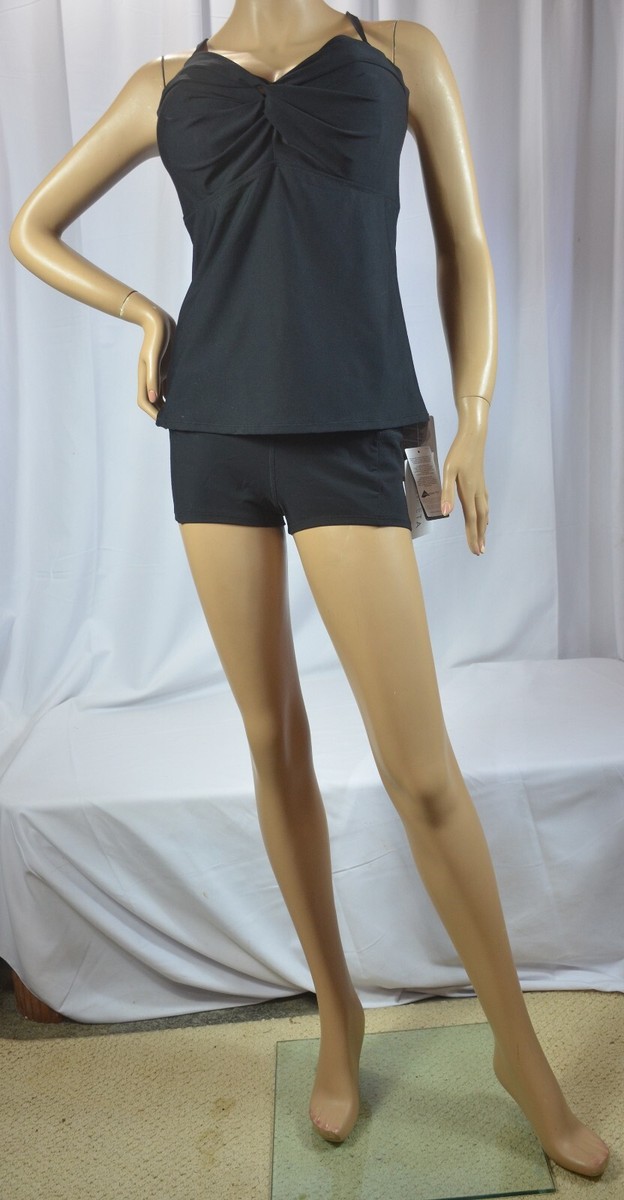 NWT MSRV $84 Athleta Sz 32D/DD Black Twist Up Tankini Swimsuit Top