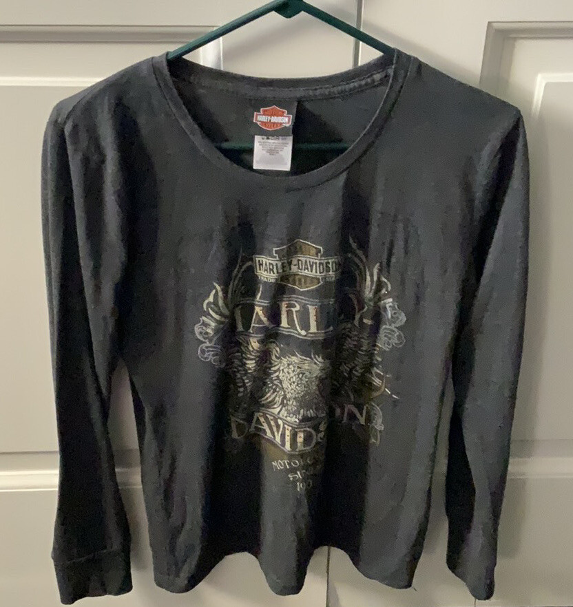 Chemise Harley-Davidson Femme - Gris - Manches Longues - Taille L - Occasion Très Bon État