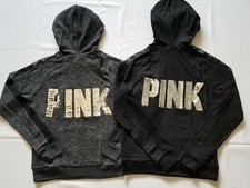 New VICTORIA'S SECRET PINK Perfect Full-Zip Hoodie Bling Sequin Mesh Sweatshirt