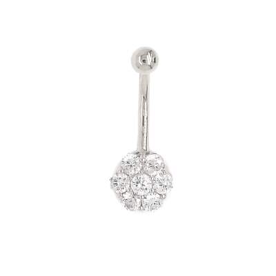 Bauchnabel Ring in 14 kt Weißgold sieben Steine Zirkonia Cluster Barbell