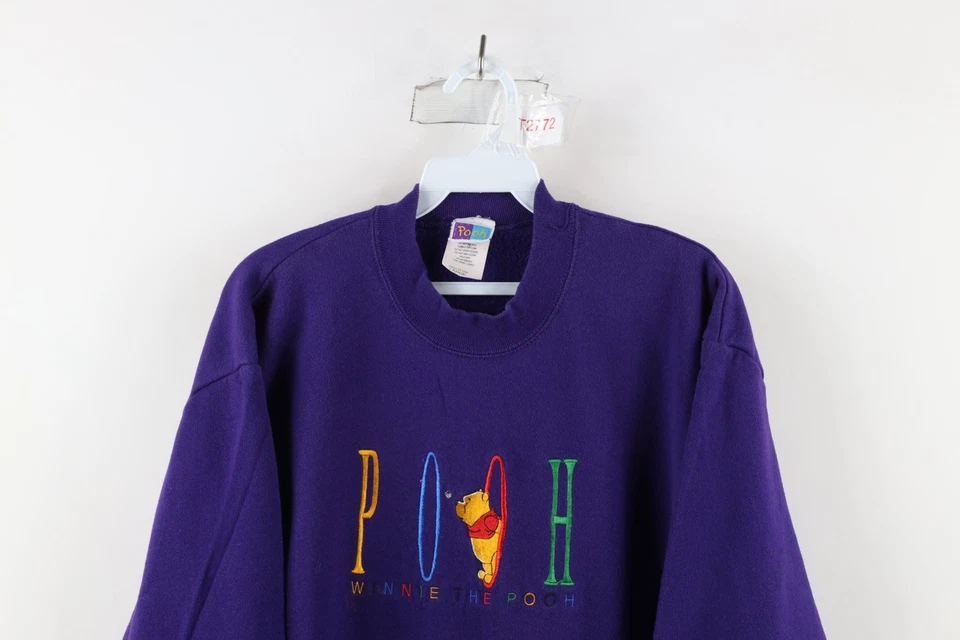 Moletom vintage anos 90 Disney feminino grande desbotado soletrar Winnie the Pooh EUA - Imagem 2 de 4