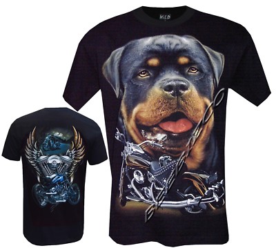 Rottweiler T-Shirt Hund & Vintage Motorrad Rottie Grafik Tee 100% Baumwolle von Wild