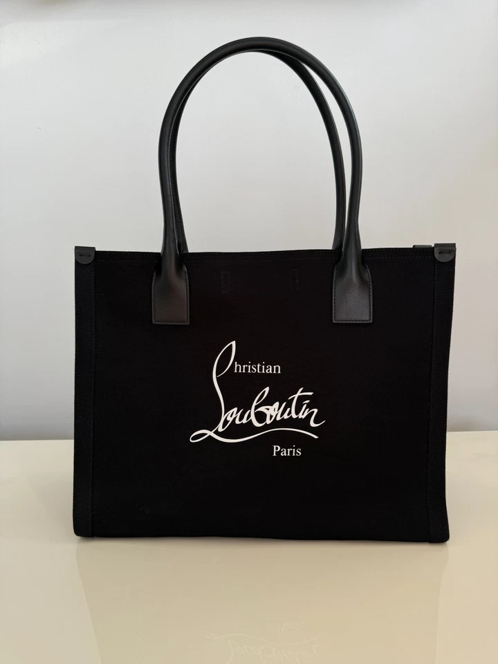 Auténtico Bolso de Mano Christian Louboutin Nastroloubi Grande Negro Lona Nuevo £1,130 Foto 2 de 4