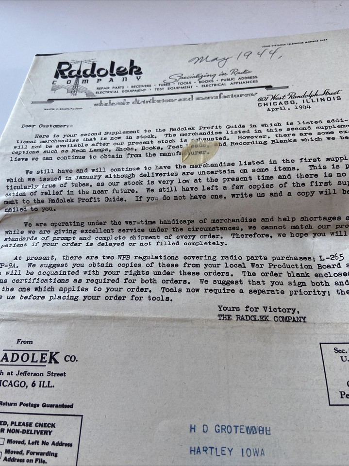 1940's Radolek radio Parts serviceman's supply catalog Supplement Lot  Of 2 | eBay
