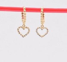 1.9cm Diamant Coupe Coeur Perlé Goutte Pendantes Boucles Vrai 14K Jaune or Blanc