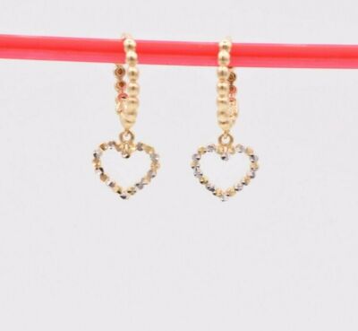 3/4'' Diamantschliff Herz Perlen Ohrhänger echt 14K Gelb Weißgold