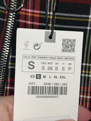 Zara Women’s Sz S Red & Black PLAID Super Skinny Pants Front Zipper Stretch NWT - Picture 2 of 5
