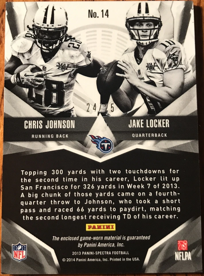 2013 Panini Spectra Combo Materials RED C.Johnson/J.Locker #14 #’d 24/25 - Image 2 of 3