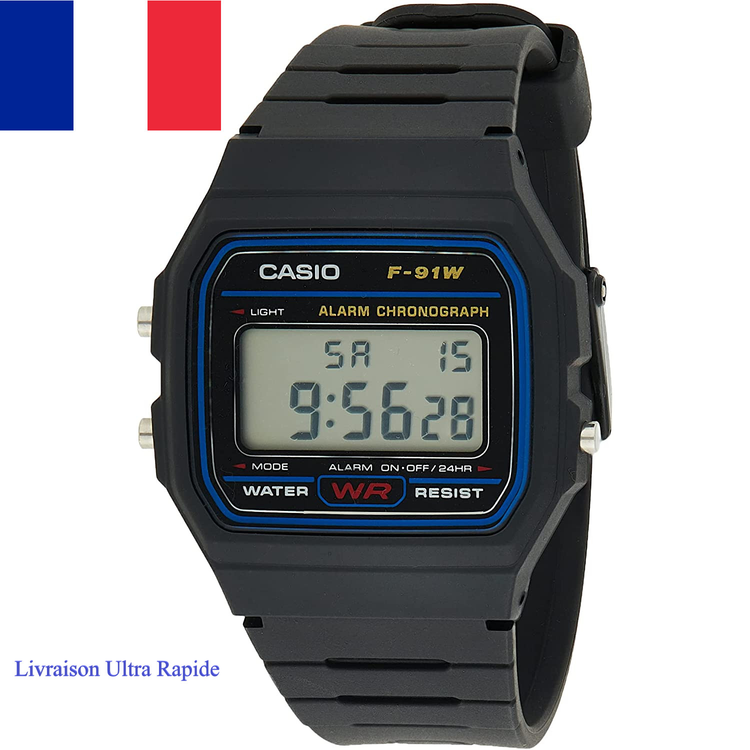Montre Casio F-91W-1YER noire pour sport et travail quotidien étanche