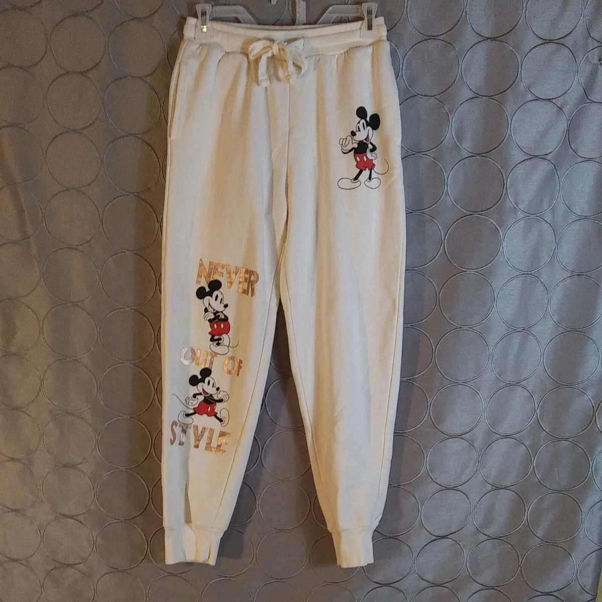 Mickey Mouse Sweatpants Never Out Of Style Size Small 3/5 Cream