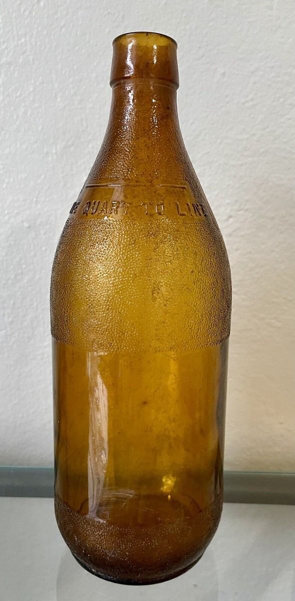 Vintage Anchor Hocking WW2 Era Quart Beer Bottle Amber Glass 10