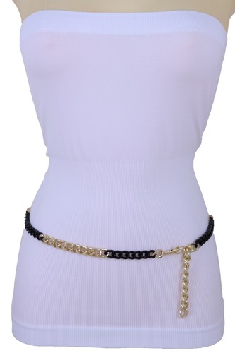 Damen Gold Schwarz Metall Kettenglied Skinny Bund Mode Hüft Taillengürtel M L XL - Bild 1 von 12