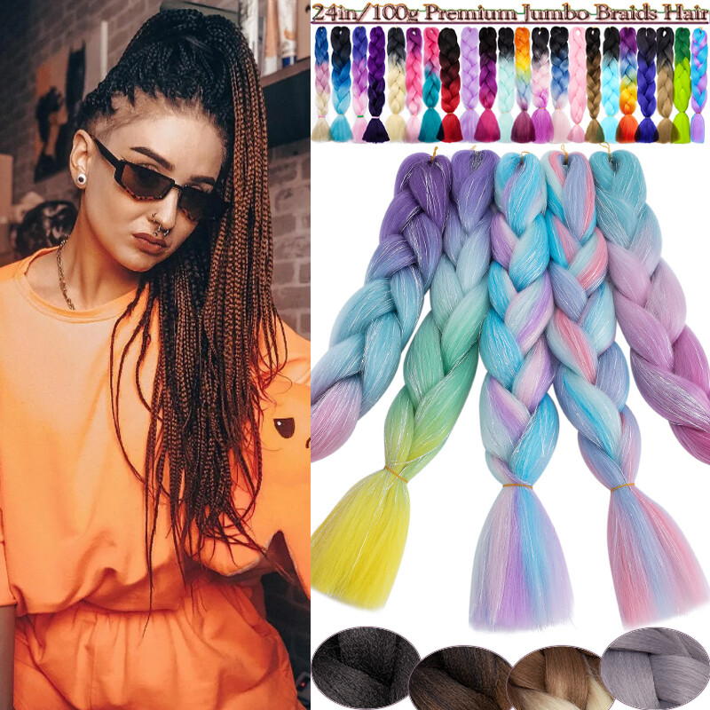 Ombré-Flechthaarverlängerungen – 61 Cm, 3 Packungen, Grün-Gelb, Für Box Braids