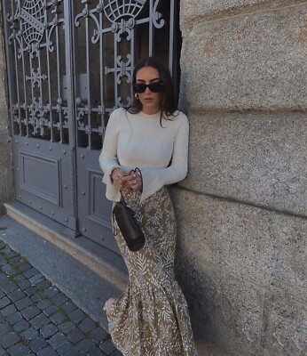 ZARA EMBROIDERED MIDI SKIRT BEIGE SIZE XS 3008/042 BNWT | eBay