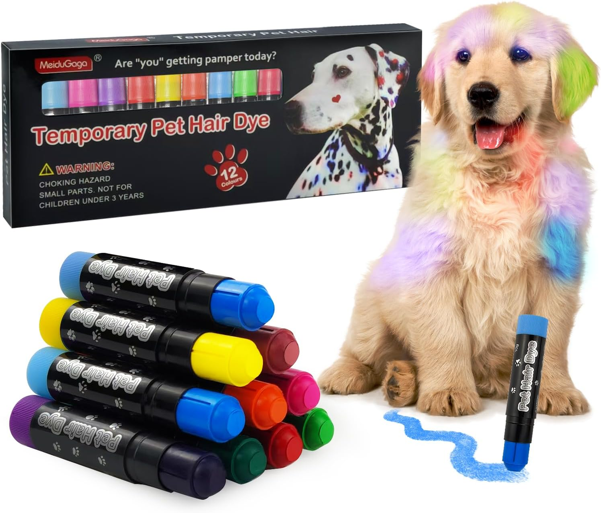 12 Colors Dog Hair Dye Pens Non-Toxic Washable Dog Hair Dye
