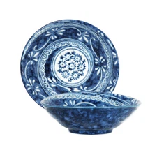 Japanese Noodle Soba Rice Bowl Porcelain 7"D x 2.25"H Floral Vines Made in Japan