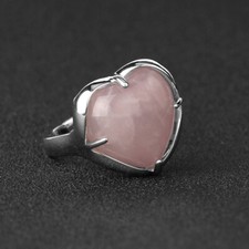 Natural Stone Quartz Crystal Women Love Heart-shape Adjustable Open Ring