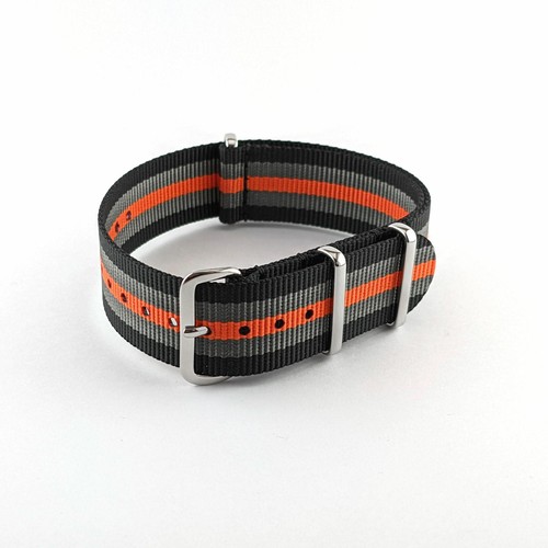 Orange Stripe Black & Grey Nato Watch Strap Nylon 18mm 20mm 22 mm - Picture 3 of 5