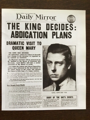 KLEINES POSTER/ZEITUNGSSEITE (8,5 x 7 ) 1936 KÖNIG ZUR ABDANKUNG: einige verblasste Drucke