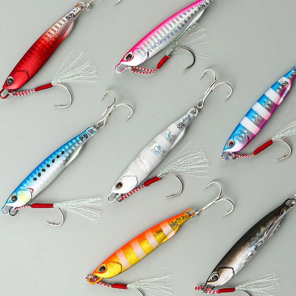 7 Stück Metallguss Jig Spoon 10-60g Shore Casting Jigging Wolfsbarsch Angelköder - Bild 1 von 4
