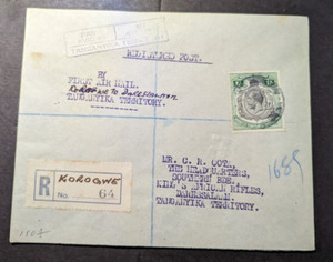 1930 Registered British KUT Airmail First Flight Cover FFC Korogwe to Dar Salaam