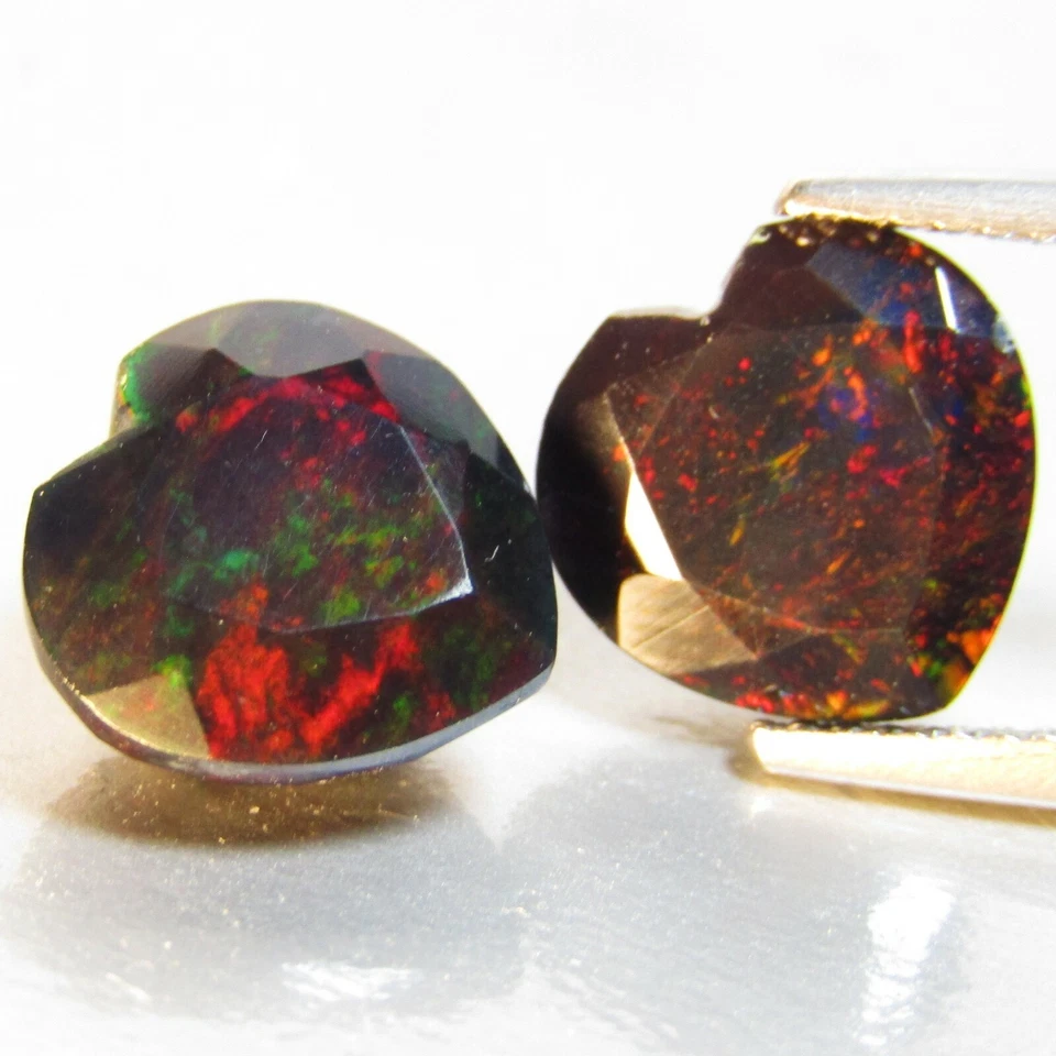 4,20 карата натуральный цветной игровой черный опал сердце подходящая пара драгоценных камней Эфиопия-VDO - Изображение 2 из 4