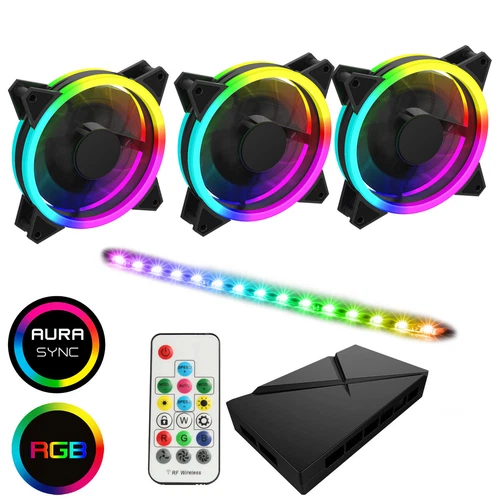 GameMax ARGB Fan Hub + Strip Kit 3 x Velocity Fans 1 x Viper Strip 1 x A-RGB Hub