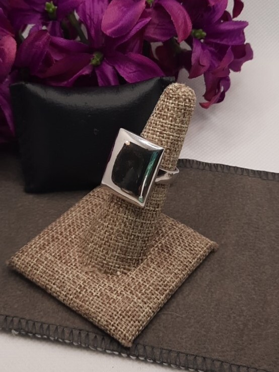 Signed Abstract Square Tablet Ring, Sterling Silv… - image 1