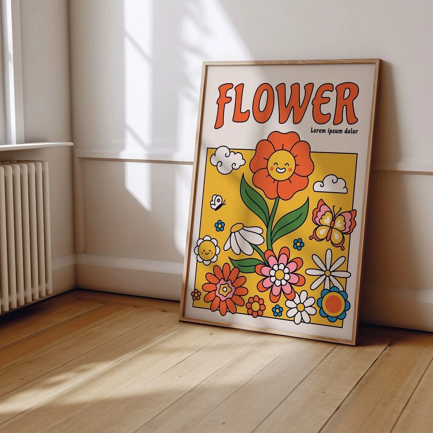 Retro Flower Wall Art Print - Premium Matte Vertical Poster