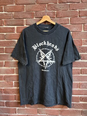 VINTAGE 90s FADED Blockheads Grindcore Band Tee L Black Grail | eBay
